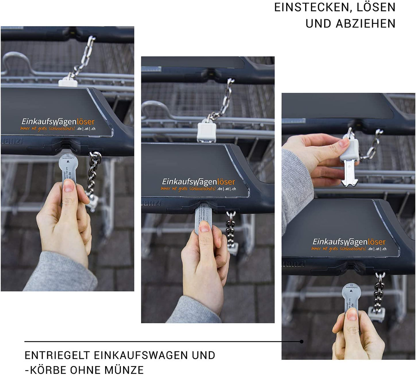 Einkaufswagenlöser Form 2 Münze orange / grün / schwarz Set mit 12 Stück