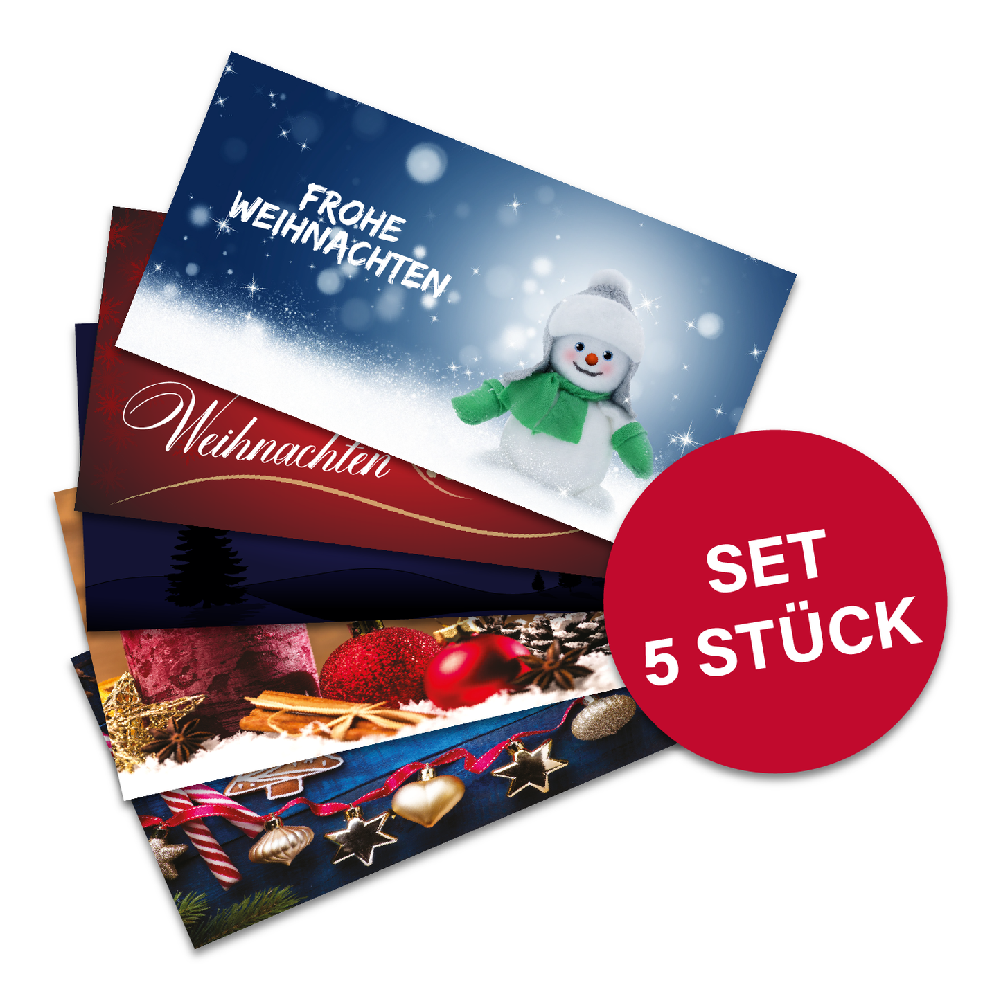 Set: 5 Stück Weihnachtskarten inkl. Einkaufswagenlöser